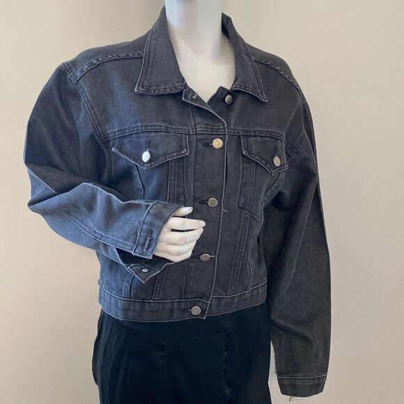 Watch LA Vintage 90s Women's Washed Black Oversized Denim Jean Jacket - Picture 1 of 6